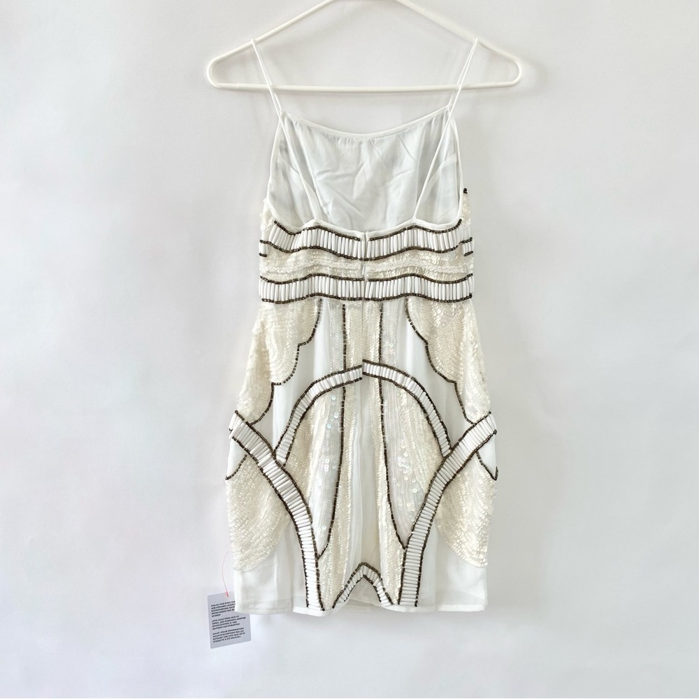 NWT Petite Embellished Beads Sequins Leg Slit Mini Dress White 0 - Picture 8 of 15